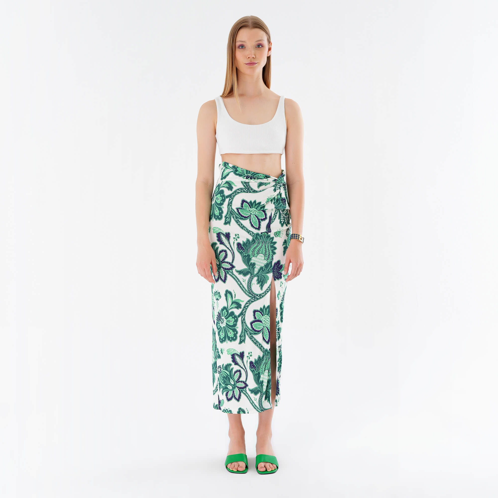 Etro - Green Tree of Life Print Wrap Skirt IT42